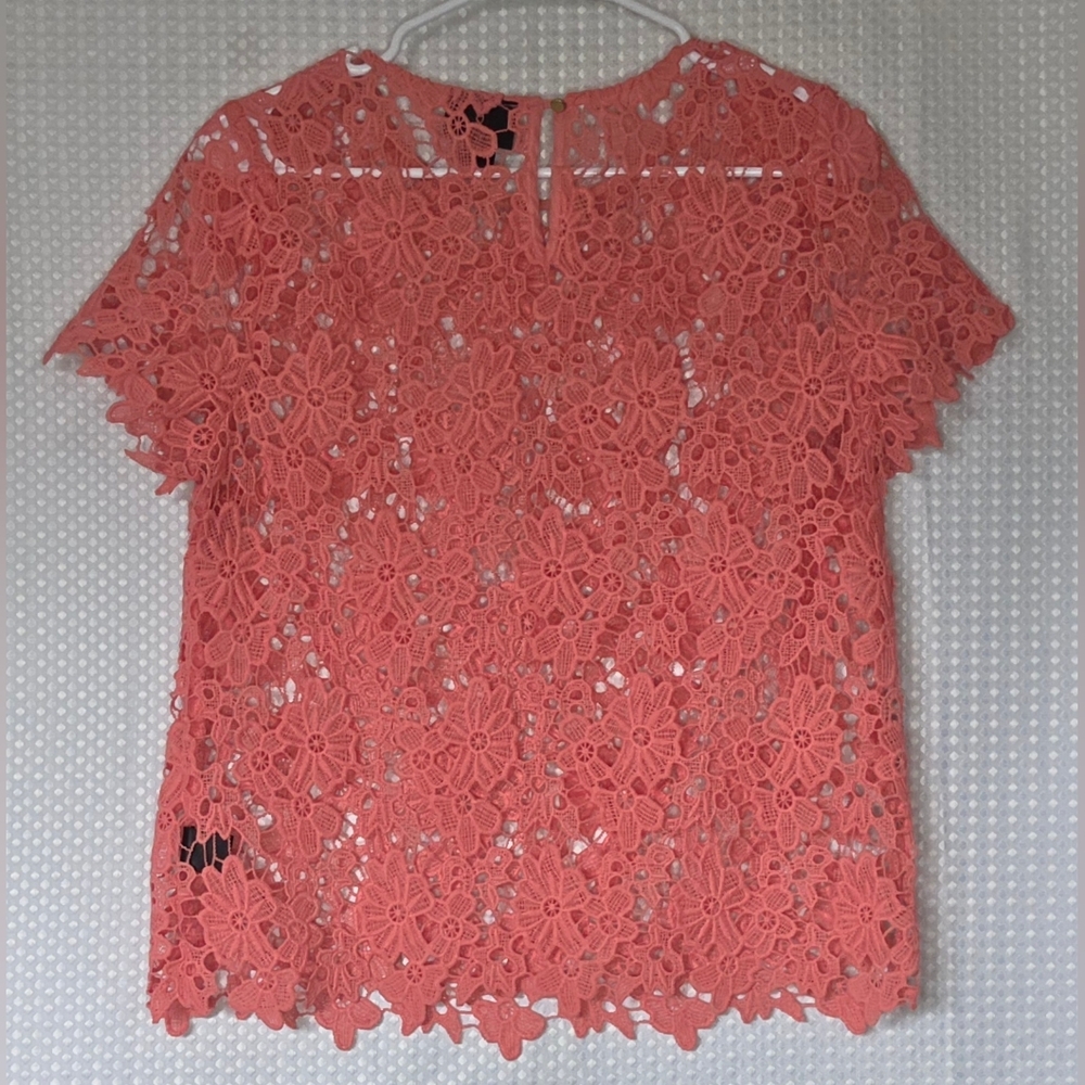 Coral Lace Blouse Cottagecore Romantic Top Feminine Chic Brunch Outfit - Picture 7 of 8